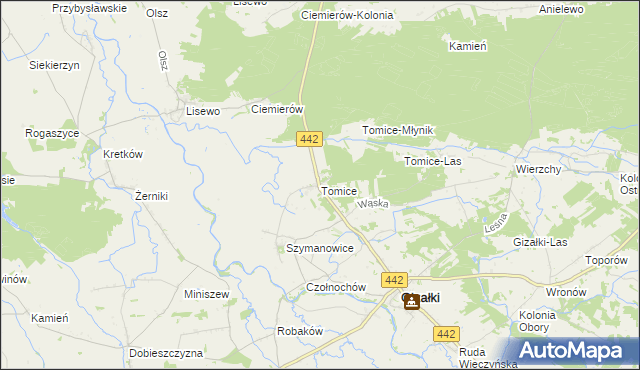 mapa Tomice gmina Gizałki, Tomice gmina Gizałki na mapie Targeo