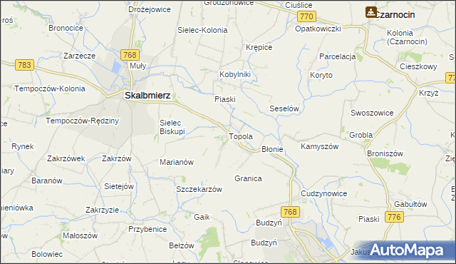 mapa Topola gmina Skalbmierz, Topola gmina Skalbmierz na mapie Targeo