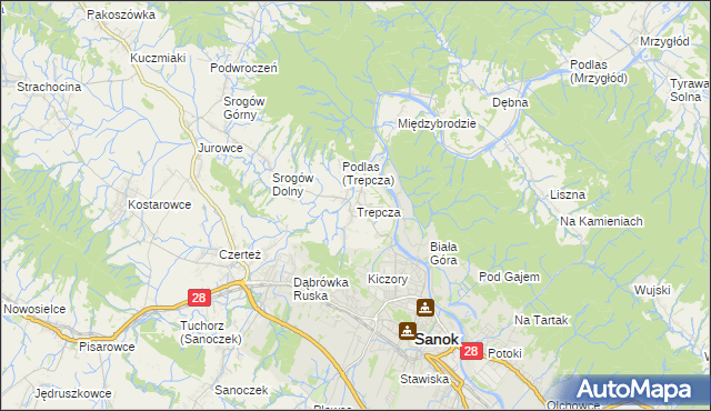 mapa Trepcza, Trepcza na mapie Targeo