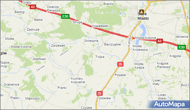 mapa Trójka gmina Stare Miasto, Trójka gmina Stare Miasto na mapie Targeo