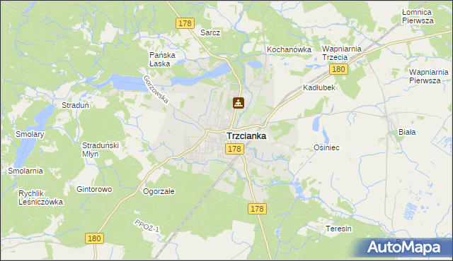 mapa Trzcianka powiat czarnkowsko-trzcianecki, Trzcianka powiat czarnkowsko-trzcianecki na mapie Targeo