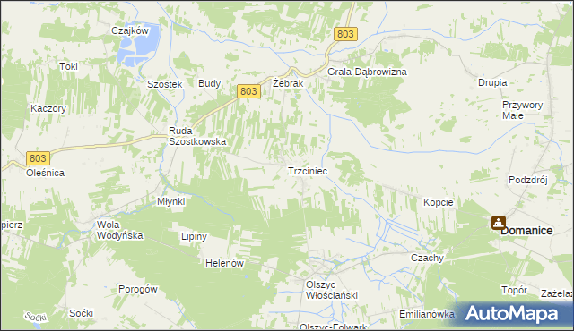 mapa Trzciniec gmina Skórzec, Trzciniec gmina Skórzec na mapie Targeo