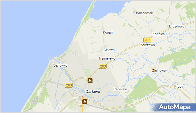 mapa Trzmielewo gmina Darłowo, Trzmielewo gmina Darłowo na mapie Targeo