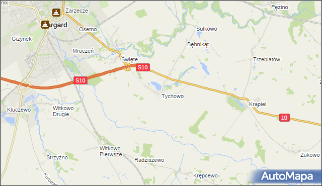 mapa Tychowo gmina Stargard, Tychowo gmina Stargard na mapie Targeo