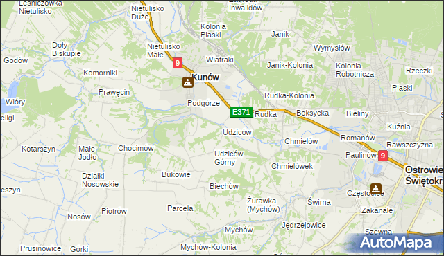 mapa Udziców, Udziców na mapie Targeo