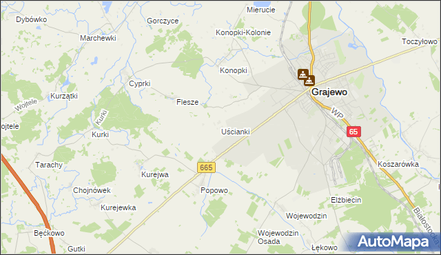 mapa Uścianki gmina Grajewo, Uścianki gmina Grajewo na mapie Targeo