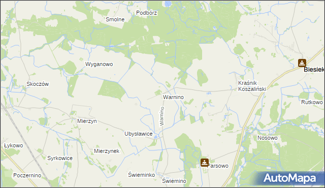 mapa Warnino gmina Biesiekierz, Warnino gmina Biesiekierz na mapie Targeo