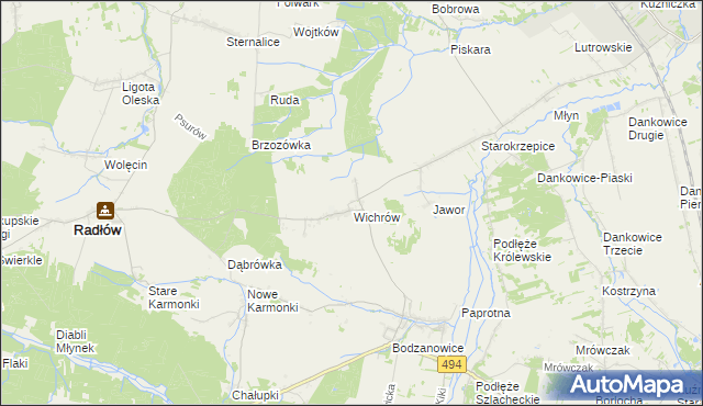 mapa Wichrów gmina Radłów, Wichrów gmina Radłów na mapie Targeo