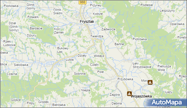 mapa Widacz gmina Frysztak, Widacz gmina Frysztak na mapie Targeo