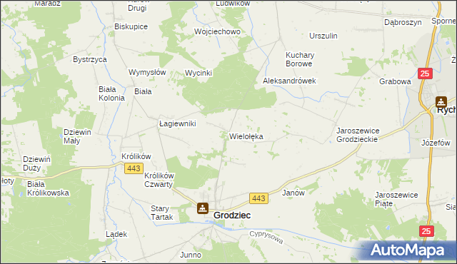 mapa Wielołęka gmina Grodziec, Wielołęka gmina Grodziec na mapie Targeo