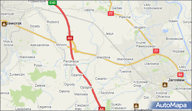 mapa Wierzbna gmina Pawłosiów, Wierzbna gmina Pawłosiów na mapie Targeo