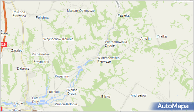 mapa Wierzchowiska Pierwsze gmina Modliborzyce, Wierzchowiska Pierwsze gmina Modliborzyce na mapie Targeo