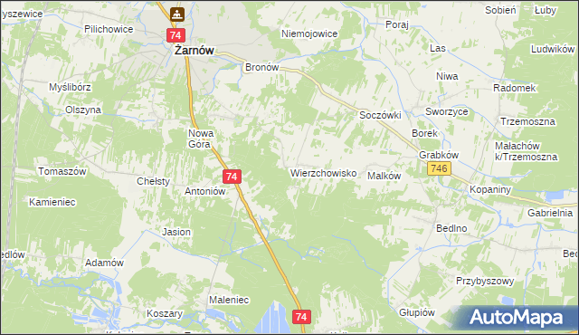 mapa Wierzchowisko gmina Żarnów, Wierzchowisko gmina Żarnów na mapie Targeo
