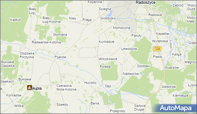 mapa Wilczkowice gmina Radoszyce, Wilczkowice gmina Radoszyce na mapie Targeo