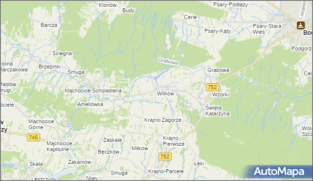 mapa Wilków gmina Bodzentyn, Wilków gmina Bodzentyn na mapie Targeo