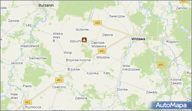 mapa Witoldów gmina Widawa, Witoldów gmina Widawa na mapie Targeo