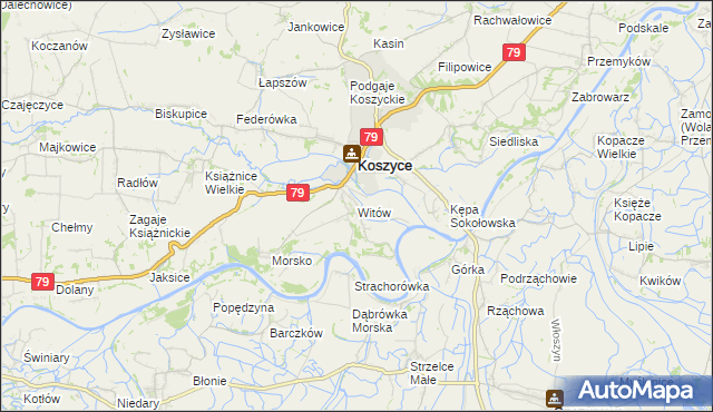 mapa Witów gmina Koszyce, Witów gmina Koszyce na mapie Targeo