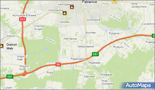 mapa Władysławów gmina Pabianice, Władysławów gmina Pabianice na mapie Targeo