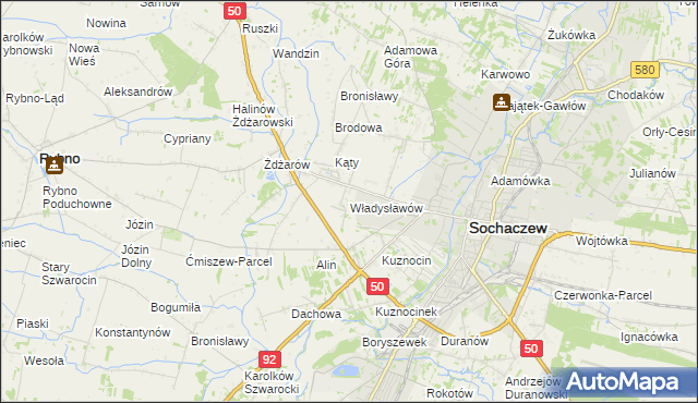 mapa Władysławów gmina Sochaczew, Władysławów gmina Sochaczew na mapie Targeo