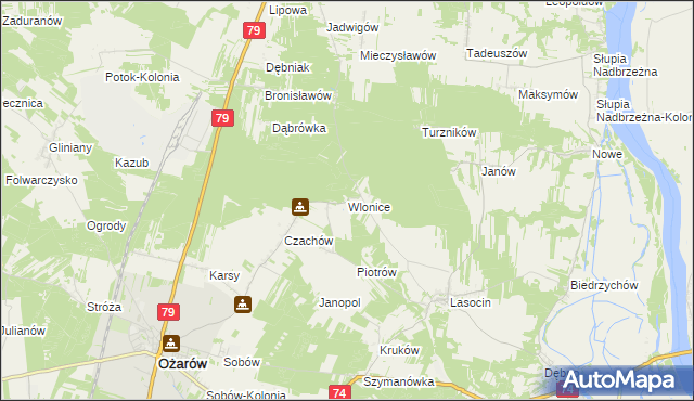 mapa Wlonice gmina Ożarów, Wlonice gmina Ożarów na mapie Targeo