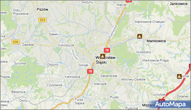 mapa Wodzisławia Śląskiego, Wodzisław Śląski na mapie Targeo