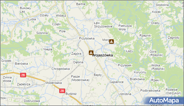 mapa Wojaszówka, Wojaszówka na mapie Targeo