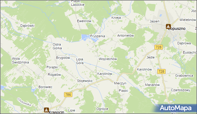 mapa Wojciechów gmina Krasocin, Wojciechów gmina Krasocin na mapie Targeo