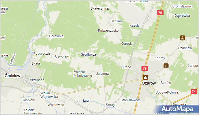 mapa Wojciechówka gmina Ożarów, Wojciechówka gmina Ożarów na mapie Targeo