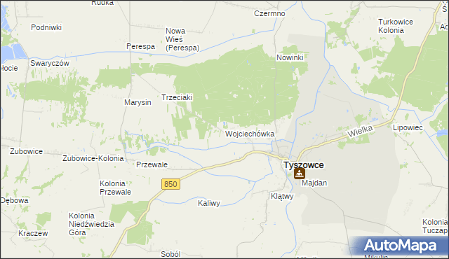 mapa Wojciechówka gmina Tyszowce, Wojciechówka gmina Tyszowce na mapie Targeo