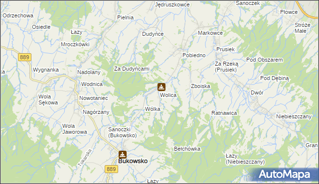 mapa Wolica gmina Bukowsko, Wolica gmina Bukowsko na mapie Targeo