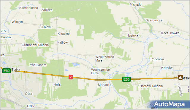 mapa Woskrzenice Małe, Woskrzenice Małe na mapie Targeo