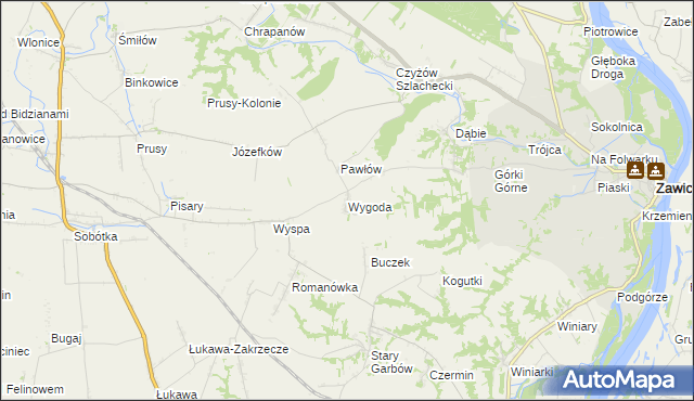 mapa Wygoda gmina Zawichost, Wygoda gmina Zawichost na mapie Targeo