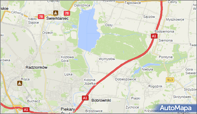 mapa Wymysłów gmina Bobrowniki, Wymysłów gmina Bobrowniki na mapie Targeo