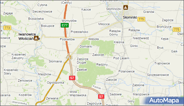 mapa Zaborze gmina Słomniki, Zaborze gmina Słomniki na mapie Targeo