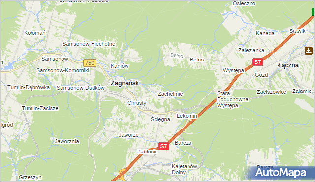 mapa Zachełmie gmina Zagnańsk, Zachełmie gmina Zagnańsk na mapie Targeo