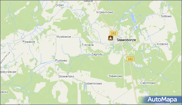 mapa Zagrody gmina Sławoborze, Zagrody gmina Sławoborze na mapie Targeo