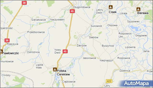 mapa Zakrzów gmina Polska Cerekiew, Zakrzów gmina Polska Cerekiew na mapie Targeo