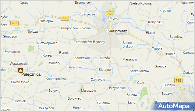 mapa Zakrzów gmina Skalbmierz, Zakrzów gmina Skalbmierz na mapie Targeo