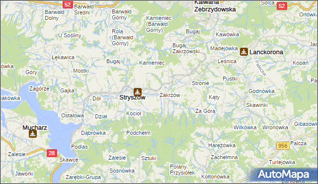 mapa Zakrzów gmina Stryszów, Zakrzów gmina Stryszów na mapie Targeo
