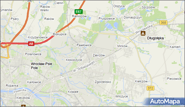 mapa Zakrzów gmina Wrocław, Zakrzów gmina Wrocław na mapie Targeo