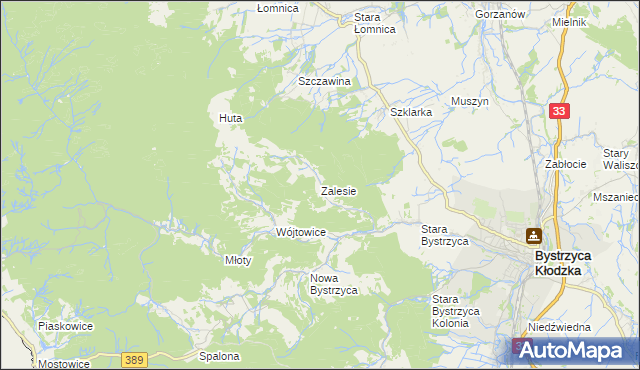 mapa Zalesie gmina Bystrzyca Kłodzka, Zalesie gmina Bystrzyca Kłodzka na mapie Targeo