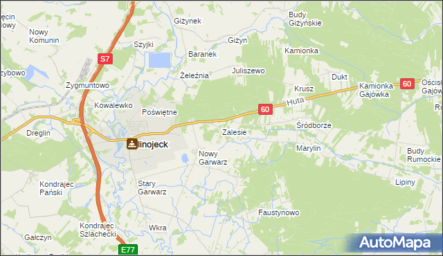 mapa Zalesie gmina Glinojeck, Zalesie gmina Glinojeck na mapie Targeo