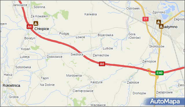 mapa Zamiechów, Zamiechów na mapie Targeo