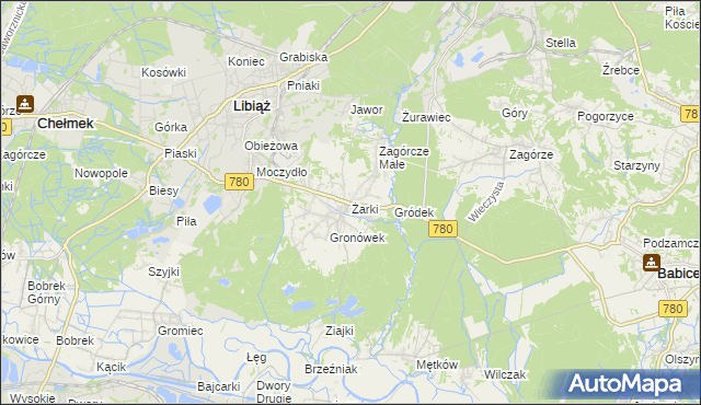 mapa Żarki gmina Libiąż, Żarki gmina Libiąż na mapie Targeo