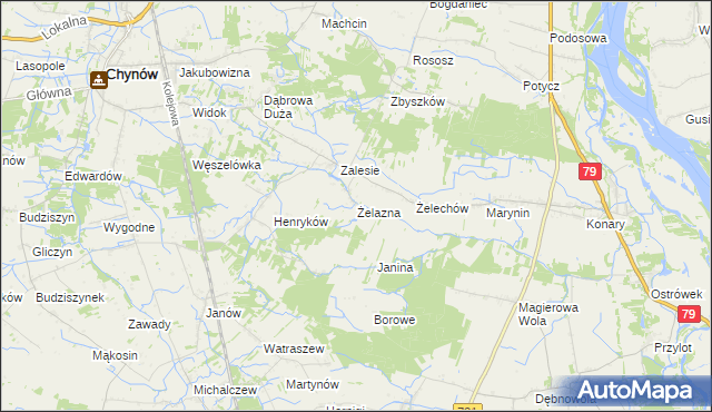 mapa Żelazna gmina Chynów, Żelazna gmina Chynów na mapie Targeo