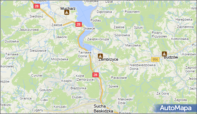 mapa Zembrzyce, Zembrzyce na mapie Targeo
