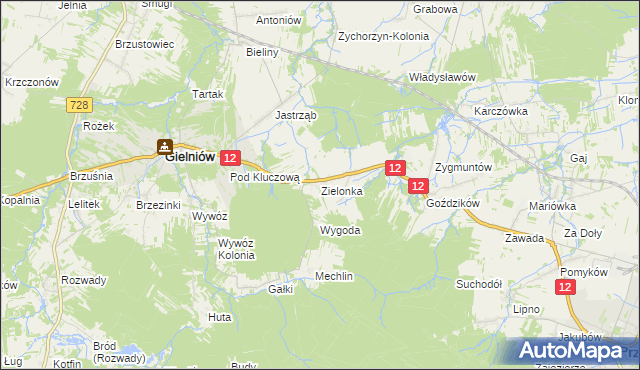 mapa Zielonka gmina Gielniów, Zielonka gmina Gielniów na mapie Targeo