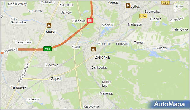 mapa Zielonka powiat wołomiński, Zielonka powiat wołomiński na mapie Targeo