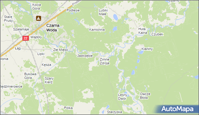 mapa Zimne Zdroje gmina Osieczna, Zimne Zdroje gmina Osieczna na mapie Targeo