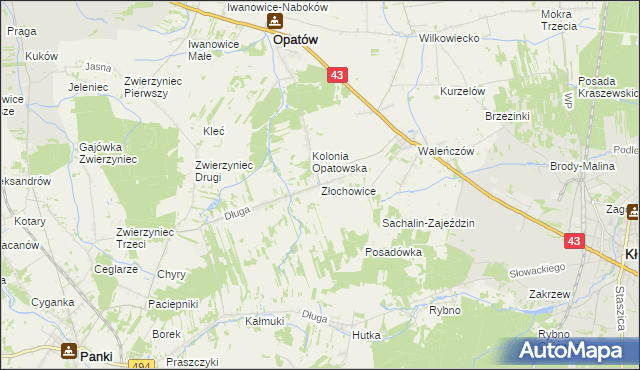 mapa Złochowice, Złochowice na mapie Targeo